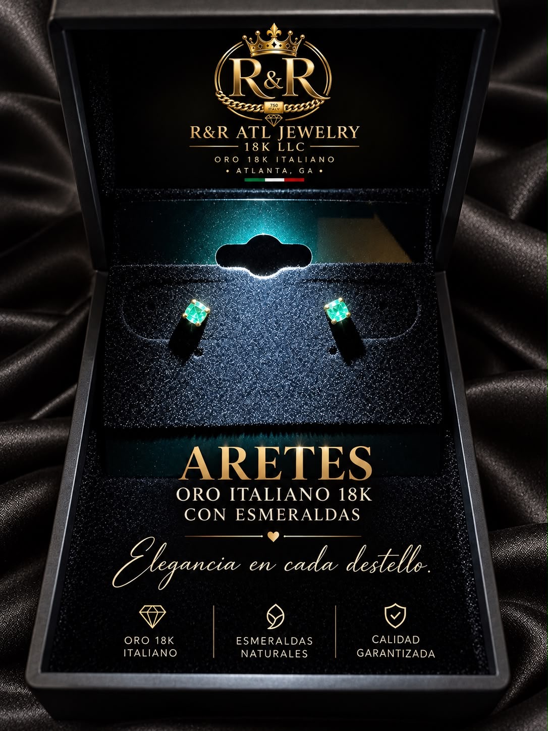 Aretes con piedra verde en estuche